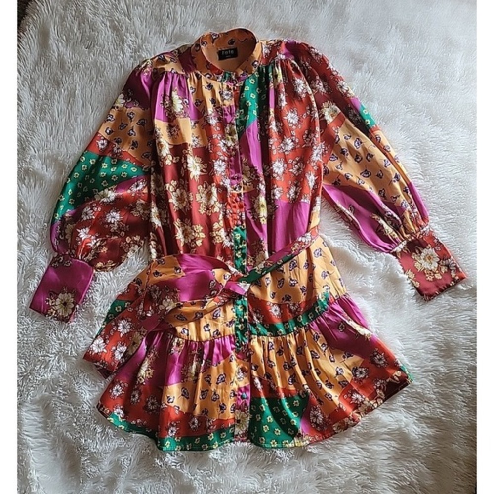 Fate Talk About Love Magenta Purple Patchwork Dress US- S - Picture 10 of 12